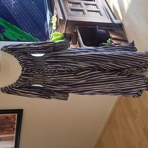 Anthropologie Blue & White Stripped Maxi Dress Scoop Neck 3/4 Sleeves Pirate Ins